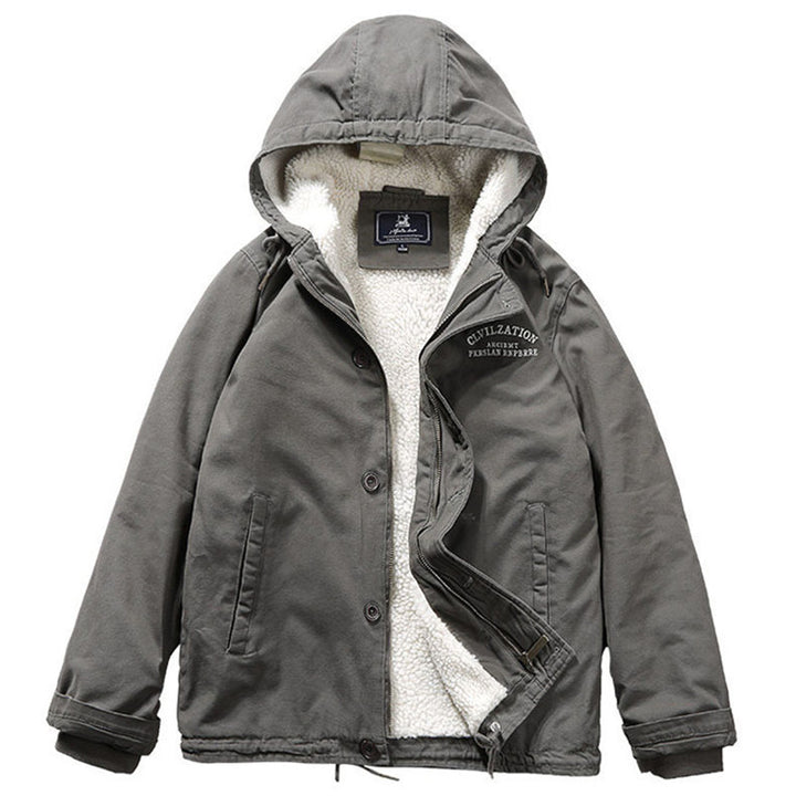 Herren Kapuzenjacke im Vintage-Worker-Stil mit Sherpa‑Futter – Taviero