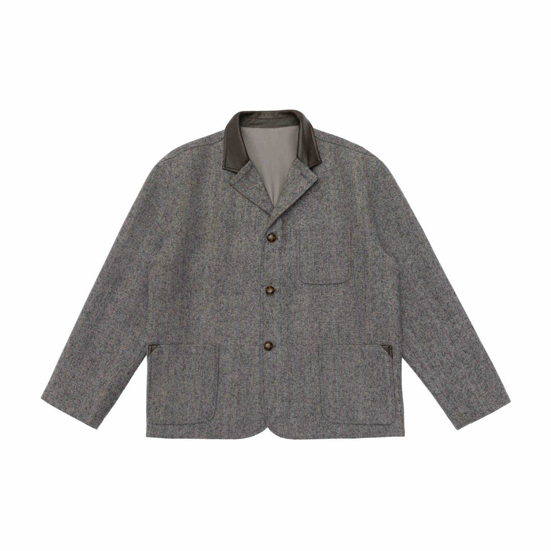 Herren Glencheck-Blousonjacke mit Lederkragen und großen Pattentaschen Echoarchiv