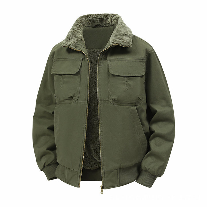 Herren Thermo‑Bomberjacke mit durchgehendem Reißverschluss, Sherpa‑Kragen und Utility‑Taschen Echo Archiv
