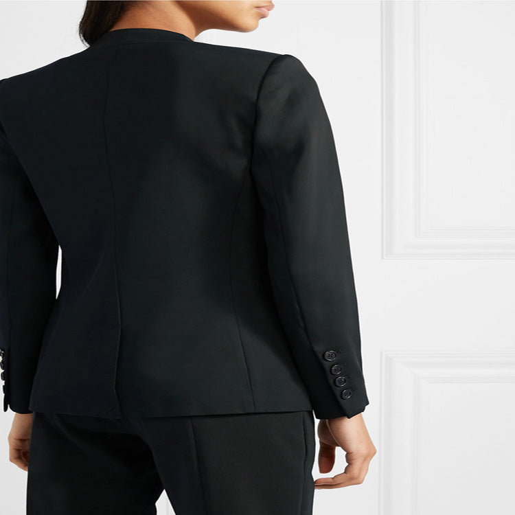 Damen Zweiteiliges Tailoring-Set aus Stretchkrepp mit offenem Longblazer und verkürzter Zigarettenhose Echoarchiv