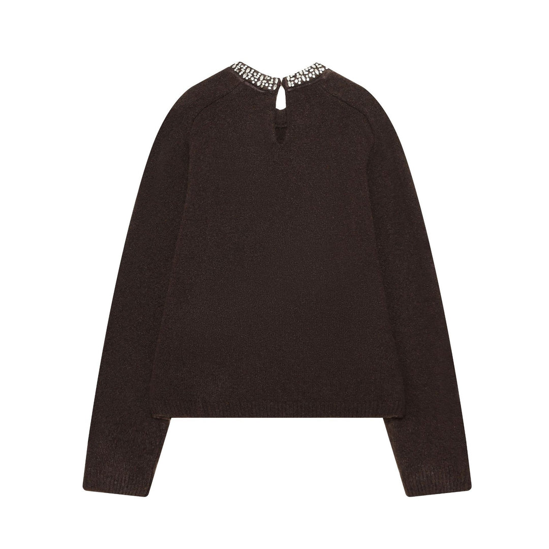 Damen nan cropped Strickpullover mit Schmuckkragen und Raglanärmeln Echo Archiv