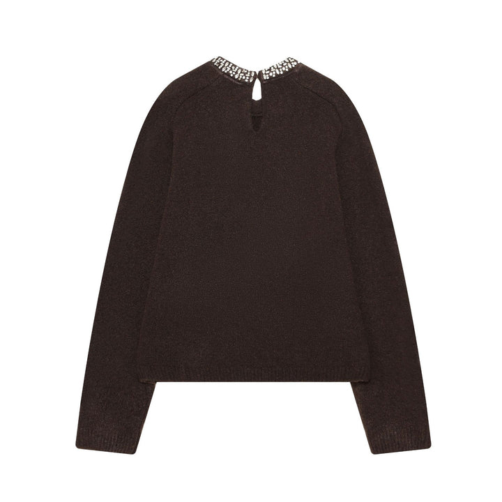 Damen nan cropped Strickpullover mit Schmuckkragen und Raglanärmeln Echo Archiv