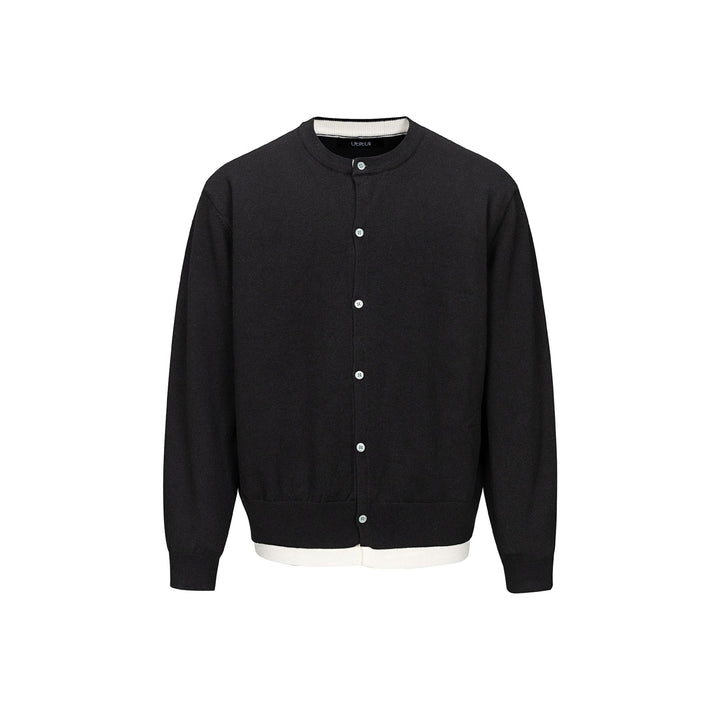 Herren Feinstrick-Cardigan mit Rundhals, durchgehender Knopfleiste und geripptem Saum Echoarchiv