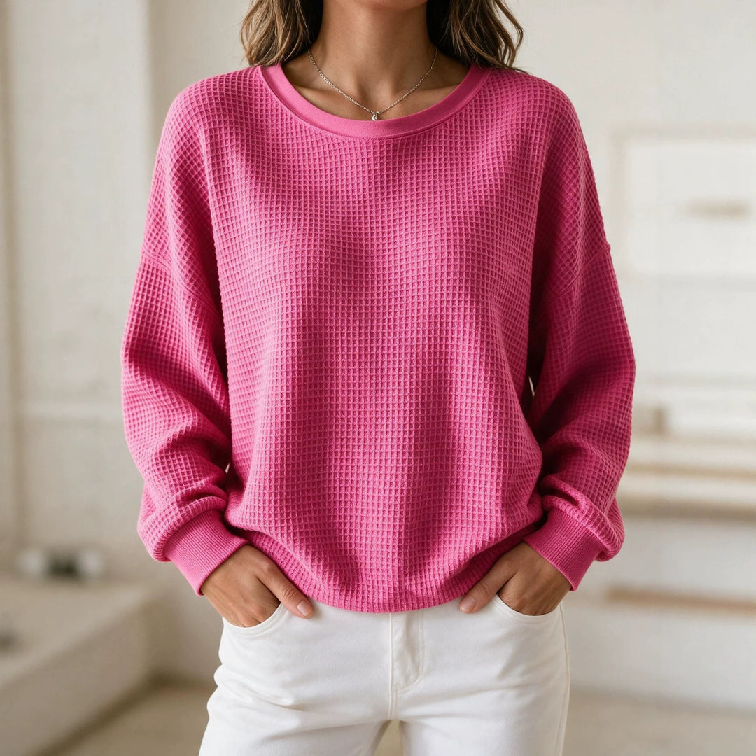 Damen Oversize Waffelstrick-Sweatshirt mit Rundhalsausschnitt Echoarchiv