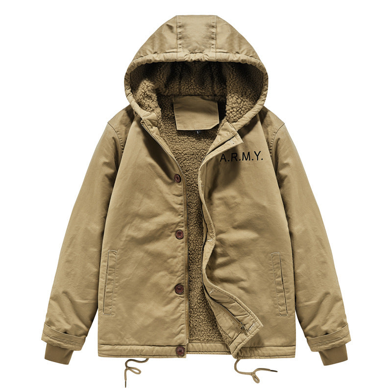 Herren nan gefütterte Fieldjacke mit Kapuze, Teddyfutter, verdeckter Reißverschluss und Kordelzug Echo Archiv