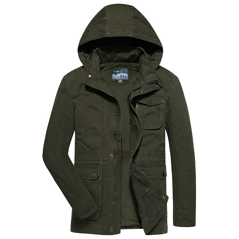 Herren Feldjacke im Utility Stil mit Kapuze Canvas Außenmaterial und Mehrfachtaschen – Taviero