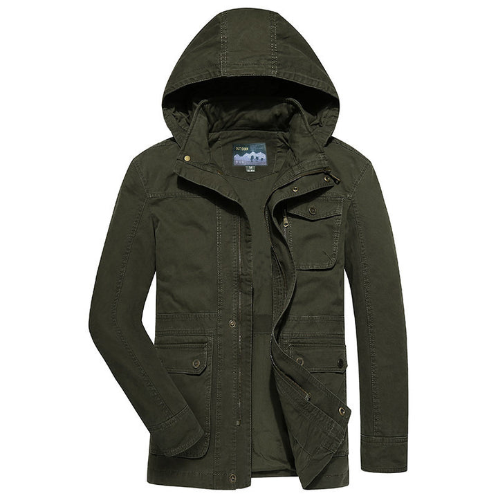 Herren Feldjacke im Utility Stil mit Kapuze Canvas Außenmaterial und Mehrfachtaschen – Taviero