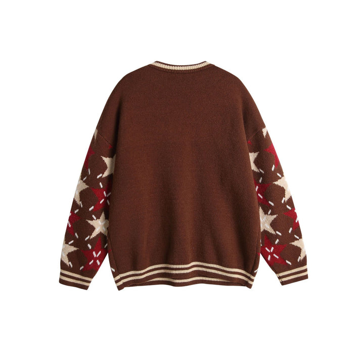 Unisex Grobgestrickter Oversize-Pullover mit Stern-Intarsien und gesticktem Logopatch Echoarchiv