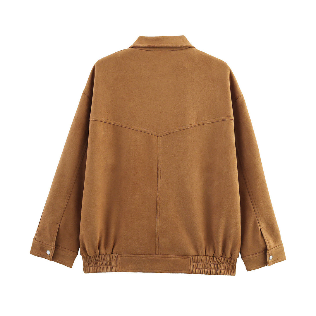 Damen nan kastige Veloursjacke mit Druckknopfleiste, aufgesetzten Klappentaschen und elastischem Saum Echo Archiv