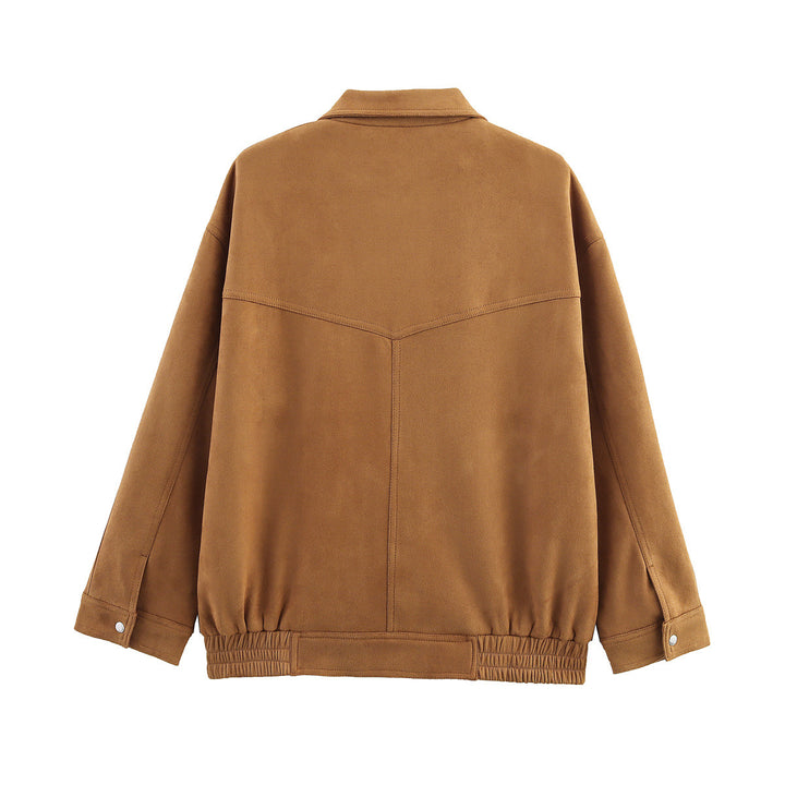 Damen nan kastige Veloursjacke mit Druckknopfleiste, aufgesetzten Klappentaschen und elastischem Saum Echo Archiv