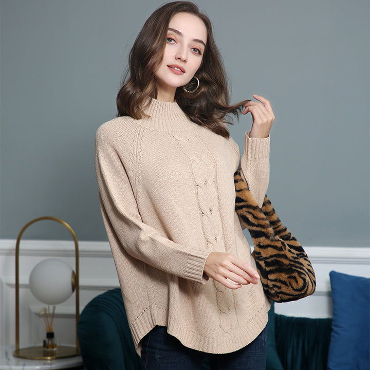 Damen Rollkragenpullover mit Zopfmuster und Raglanärmeln Echo Archiv