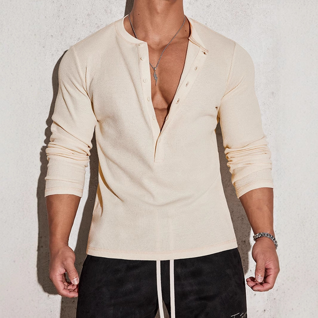 Herren Langarmshirt mit Knopfleiste und strukturiertem Design Echoarchiv