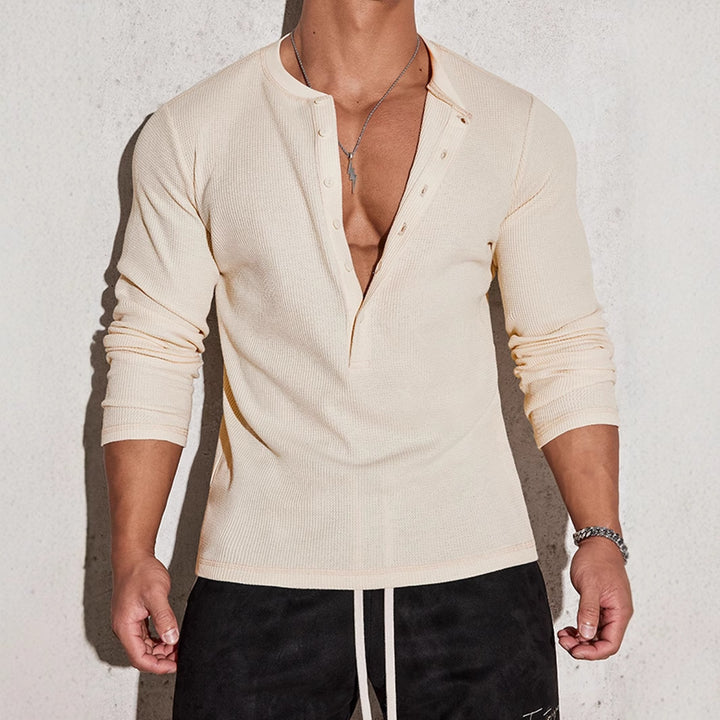 Herren Langarmshirt mit Knopfleiste und strukturiertem Design Echoarchiv