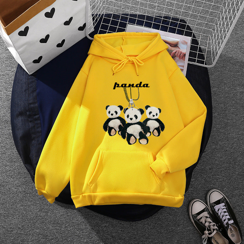 Damen oversized Kapuzenpullover mit Plüsch-Panda-Applikation und Kängurutasche – Auréline