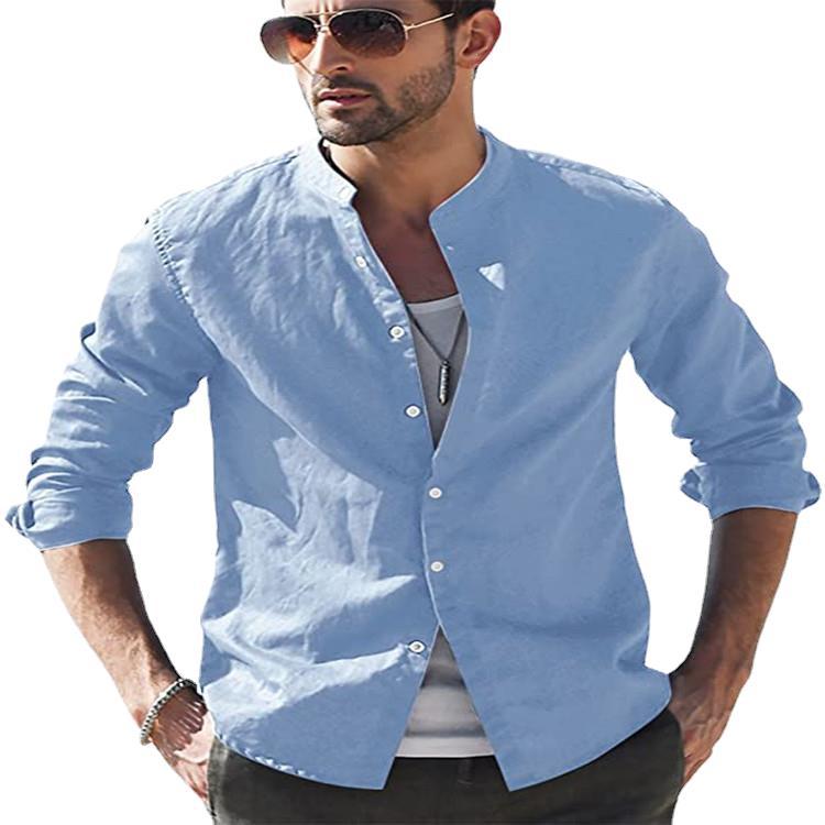 Herren Langarmhemd mit modernem Stehkragen und lässigem Look Echoarchiv