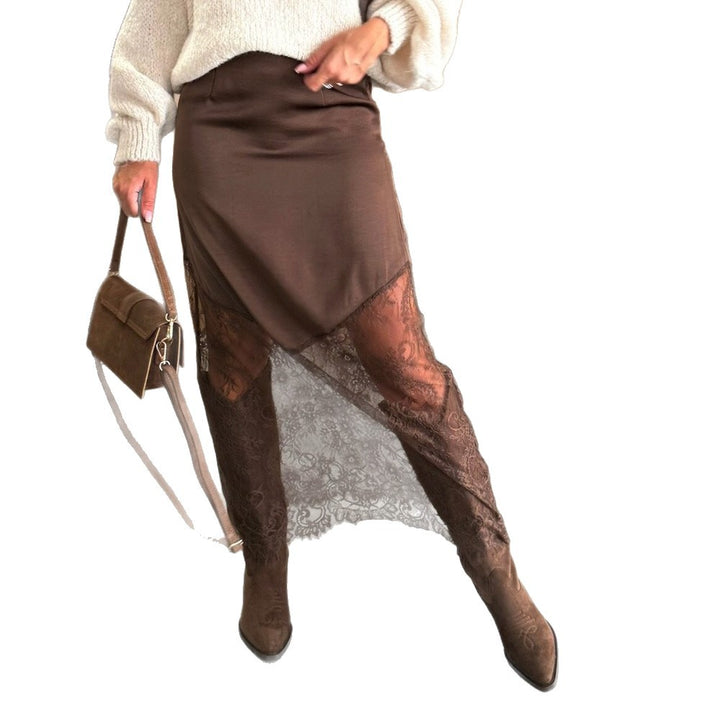 Damen asymmetrischer Spitzenrock mit Satinfutter Echo Archiv