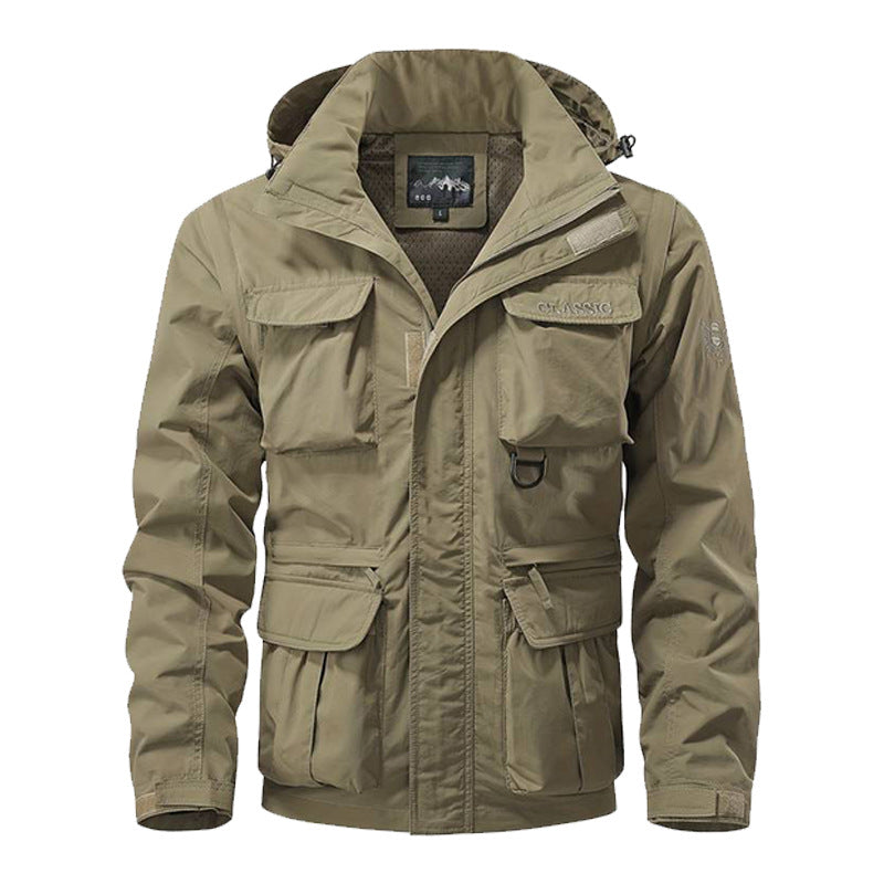 Herren nan multifunktionale Fieldjacke mit Kapuze, zahlreichen Klapp- und Reißverschlusstaschen sowie wind- und wasserabweisender Membran Echo Archiv