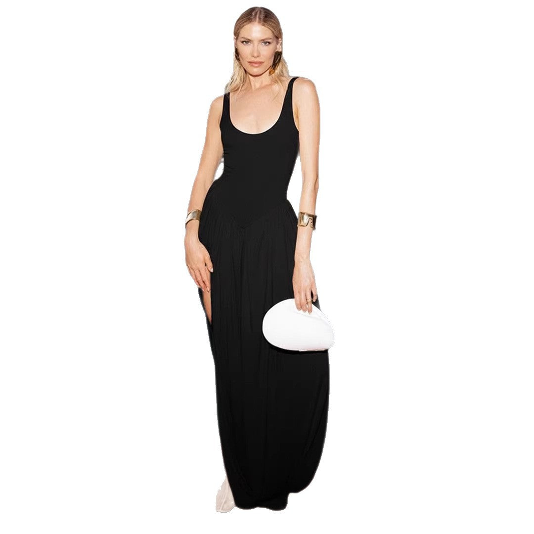 Damen Fließendes Maxikleid mit tiefem Ausschnitt und seitlichem Schlitz Echo Archiv