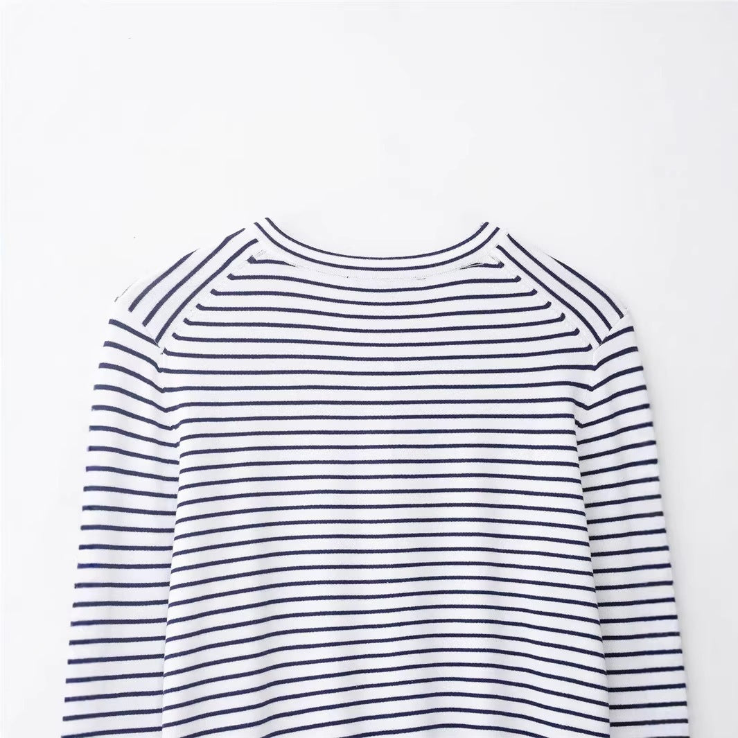 Damen Feinstrick-Cardigan mit maritimem Streifenmuster, Rundhalsausschnitt und Perlmuttknopfleiste Echo Archiv
