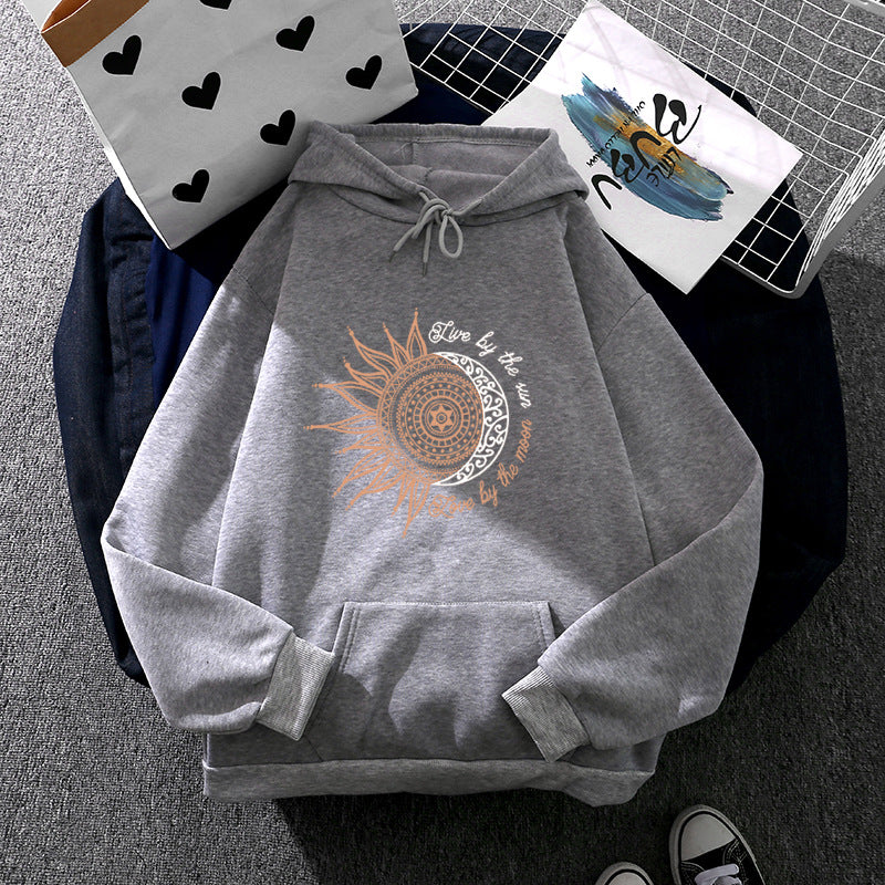 Damen Kapuzenpullover mit Sonn-und-Mond-Mandala, Kängurutasche und angerautem Fleece – Auréline