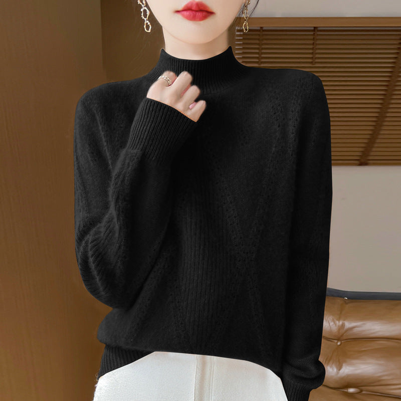 Damen Leichter Mockneck-Feinstrickpullover mit Ajour-Chevron und kaschmirweichem Finish Echoarchiv