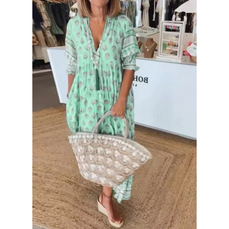 Damen Boho-Stil Kleid mit geflochtener Schnürung und handgefertigten Details Echoarchiv
