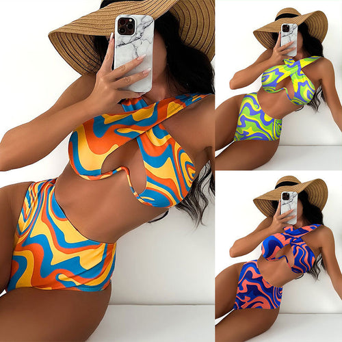 Damen Bikini-Set mit asymmetrischem Design und hohem Bund Echo Archiv