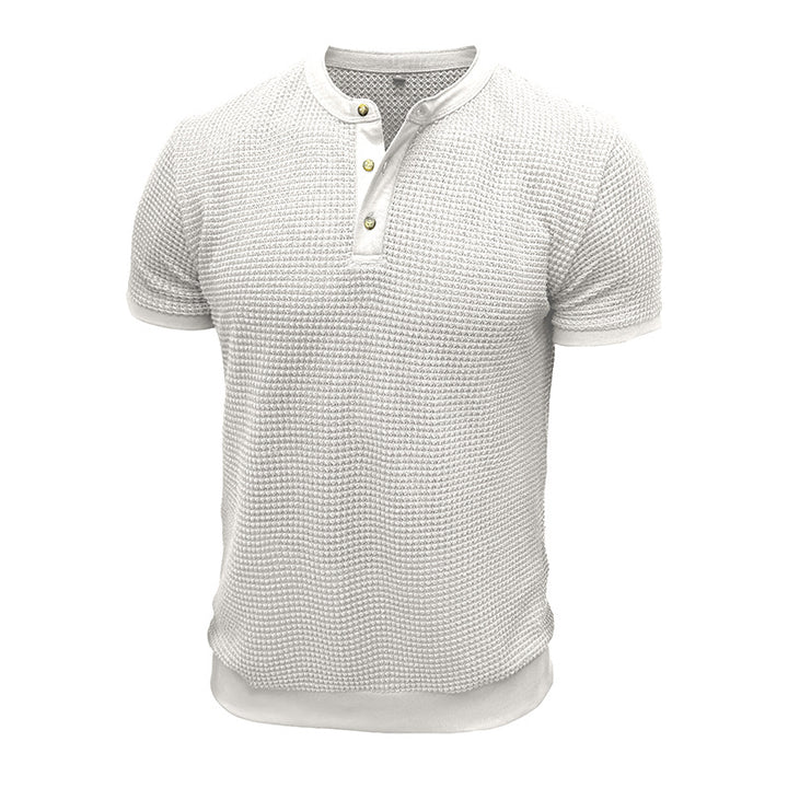 Herren Kurzarm-Henley-Shirt mit strukturiertem Design und edler Knopfleiste Echoarchiv