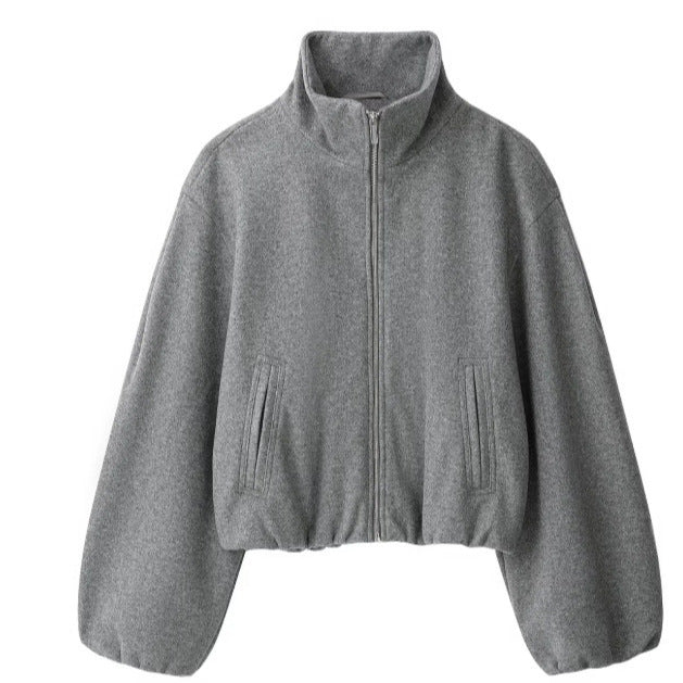Damen Kurz geschnittene Wollmix-Jacke mit Stehkragen, Reißverschluss und Ballonärmeln Echo Archiv