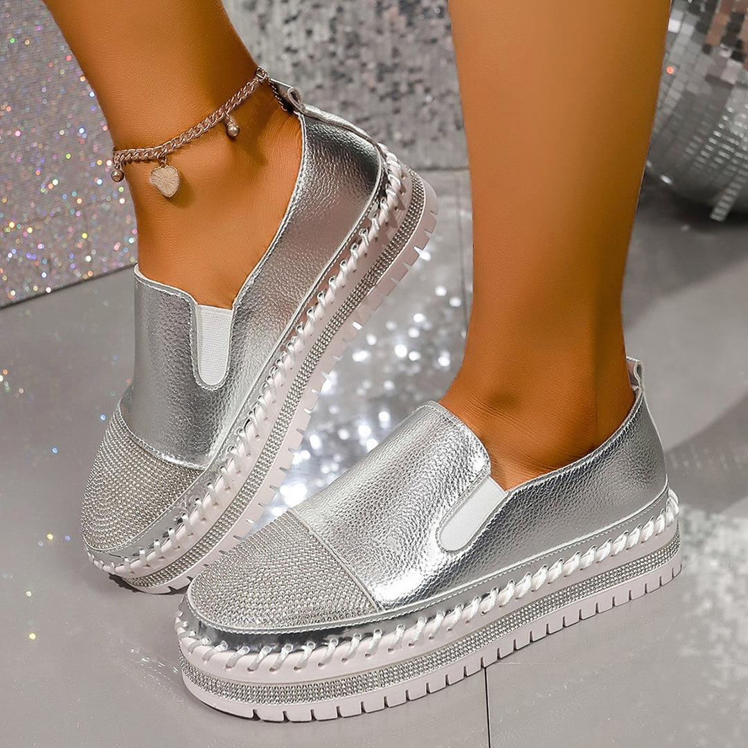 Damen glänzende Slip-On Plateau-Sneaker mit geflochtenem Rand und elastischem Einsatz Echo Archiv