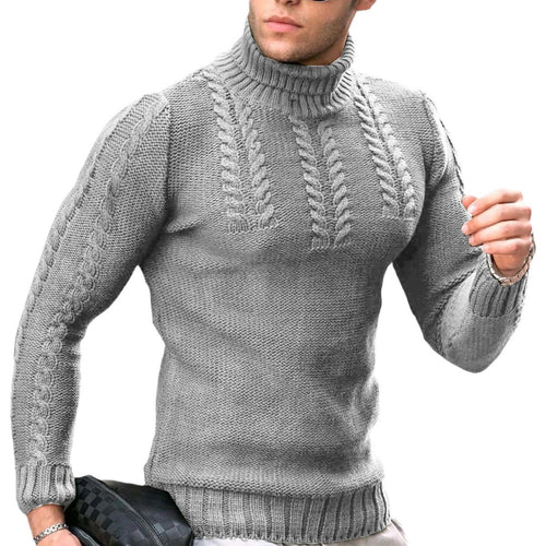 Herren gehobener Strickpullover mit hohen Kragen und detailreichen Zopfmuster Echoarchiv