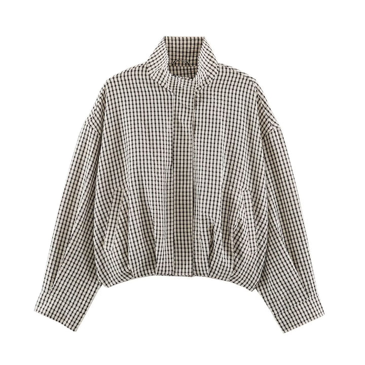 Damen Karo-Übergangsjacke im Oversize-Cropped-Schnitt mit hohem Stehkragen Echo Archiv