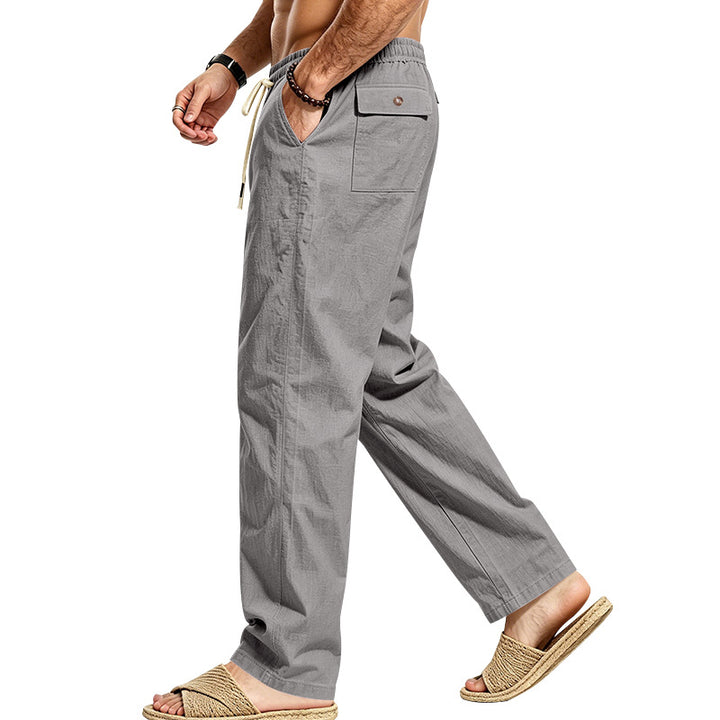 Herren Leichte Relax-Hose mit elastischem Bund, Kordelzug und aufgesetzter Cargotasche Echoarchiv
