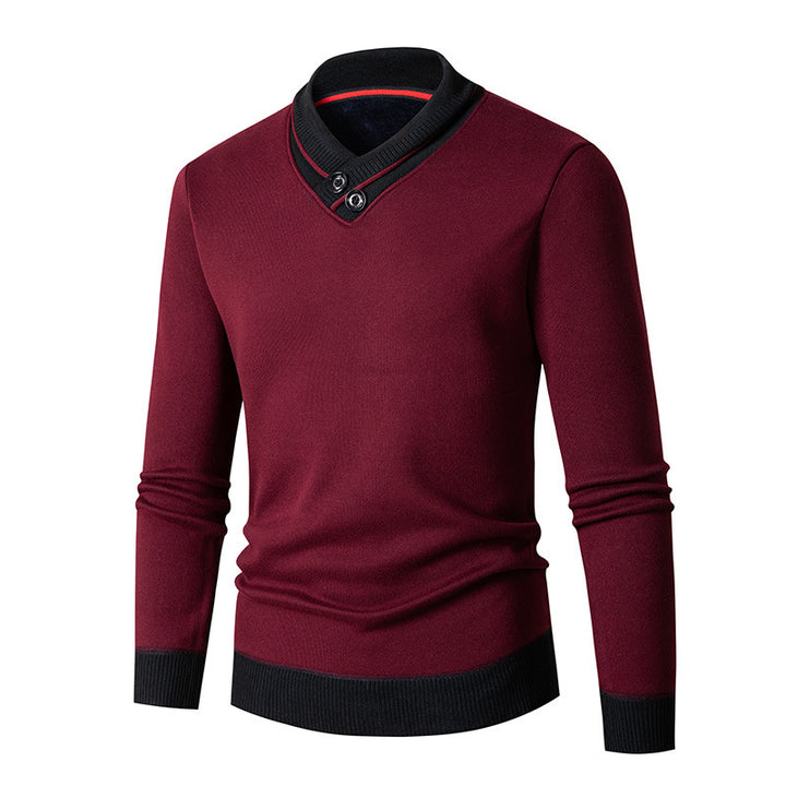 Herren modischer Pullover mit asymmetrischem Kragen und Knopfdetail Echoarchiv