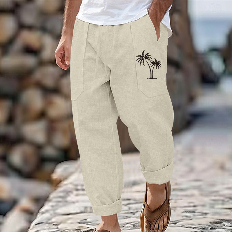 Herren lässige Strandhose mit praktischen Taschen und stylischem Palmendruck Echoarchiv