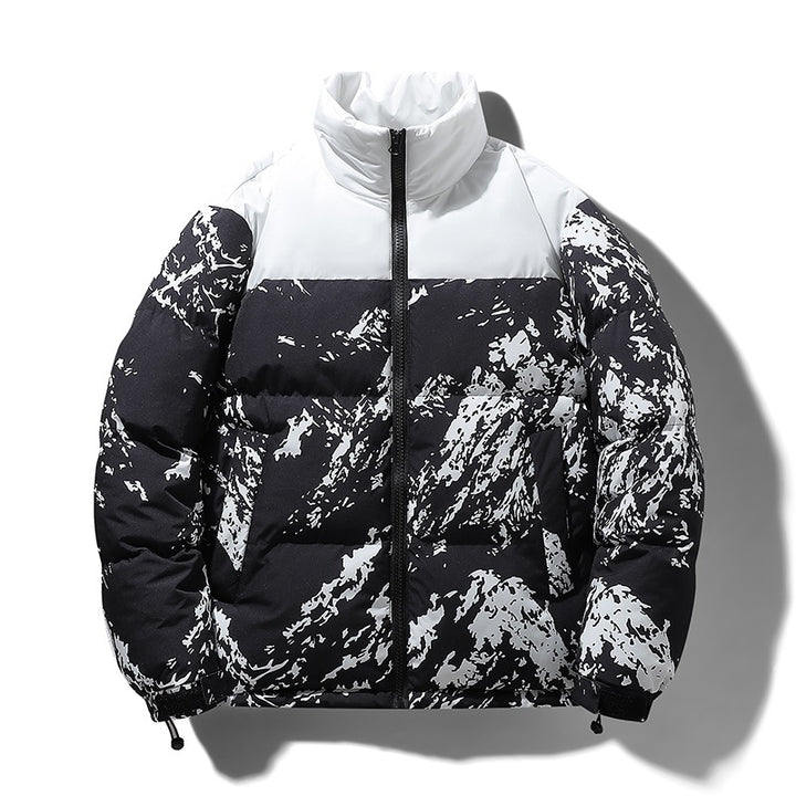 Herren Wattierte Steppjacke mit Camouflage‑Print, hohem Stehkragen & verstellbarem Saum Echoarchiv