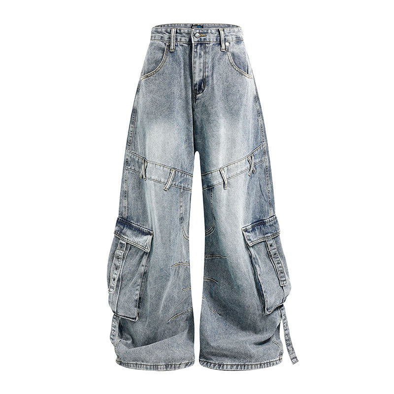 Damen weite Denim-Cargo-Culottehose mit hoher Taille und Multifunktionstaschen Echoarchiv