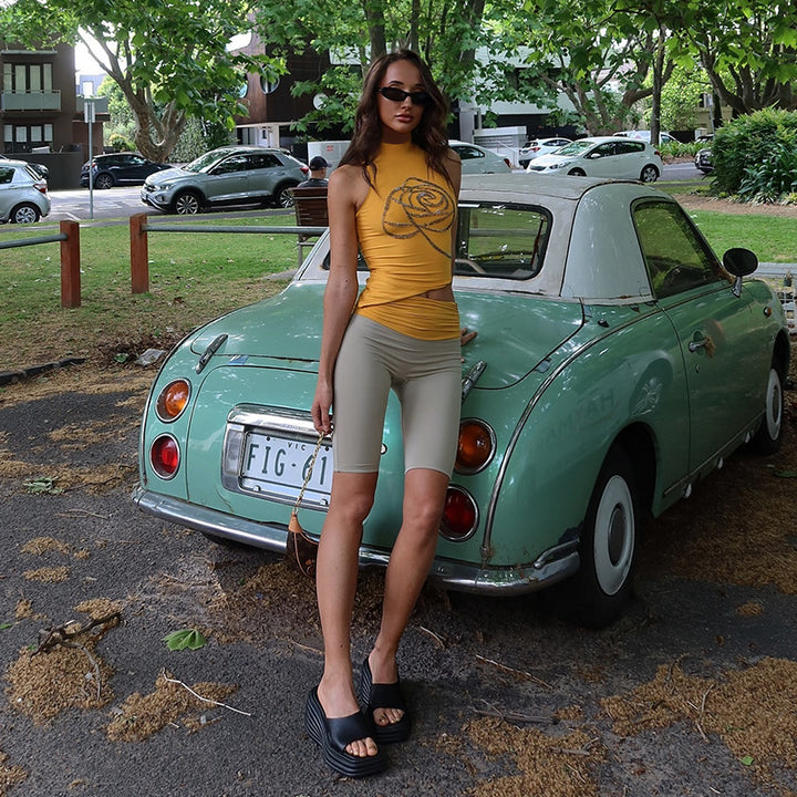 Damen elegantes Fitness-Crop-Top mit glitzerndem Design und Stehkragen Echo Archiv
