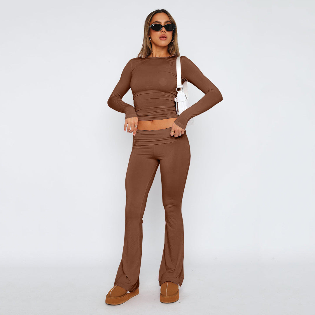 Damen Hochbund Yoga-Hose mit Wickelbund, ausgestelltem Bein und Stretchqualität – Avélisse