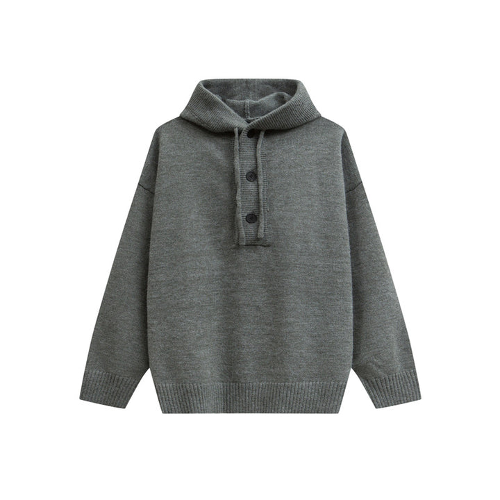 Damen Oversize Kapuzenstrickpullover mit halber Knopfleiste und Rippbündchen Echoarchiv
