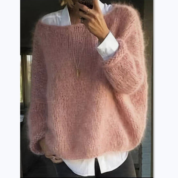 Damen Kuscheliger Oversized Pullover mit U-Boot-Ausschnitt Echoarchiv