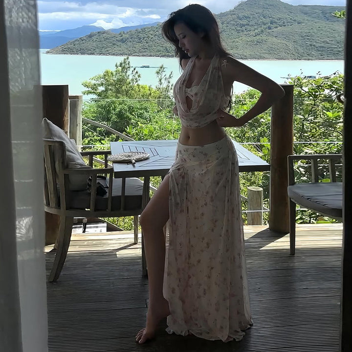 Damen Maxikleid mit floralem Drapierungsdesign Echo Archiv