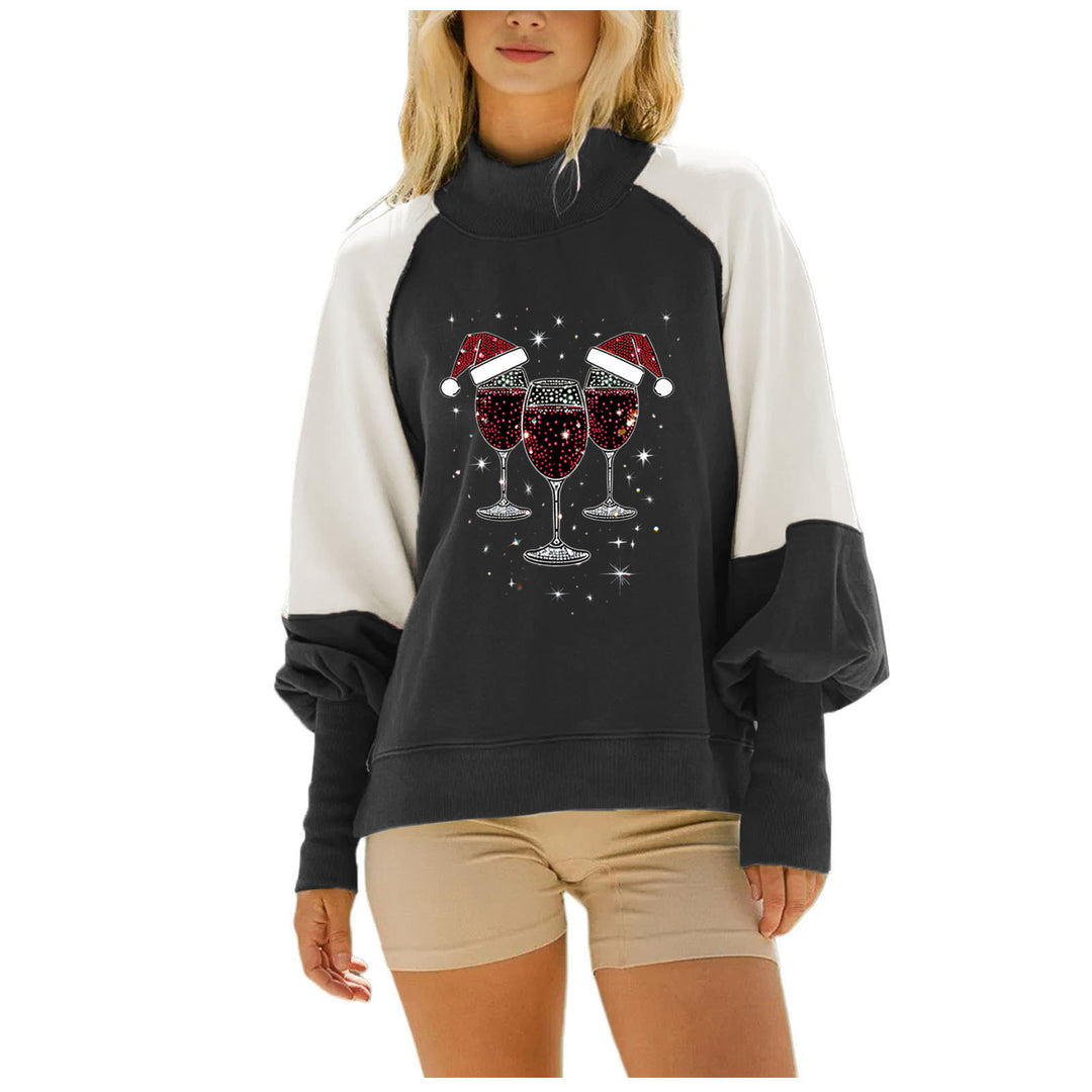 Damen oversized Raglan-Sweatshirt mit Stehkragen und funkelndem Weihnachts-Strassprint – Avérine