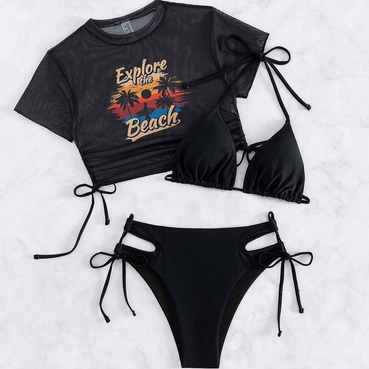 Damen Sportiv transparentes Strand-Top mit grafischem Druck Echo Archiv