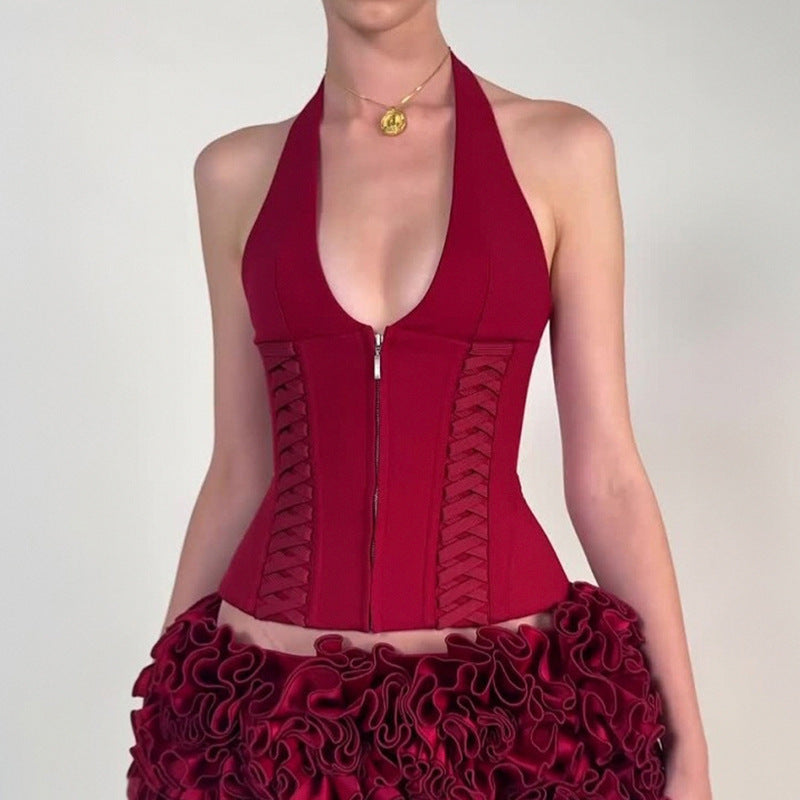 Damen-Haltertop mit raffinierten Zipp-Details und Baumwollmix Echo Archiv