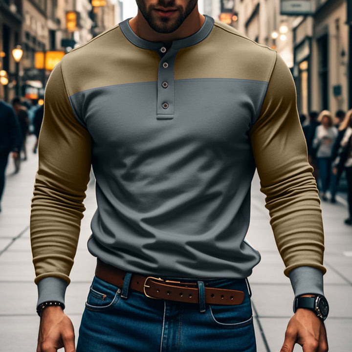 Herren modisches Langarmshirt mit Knopfleiste und strukturiertem Oberteil Echoarchiv