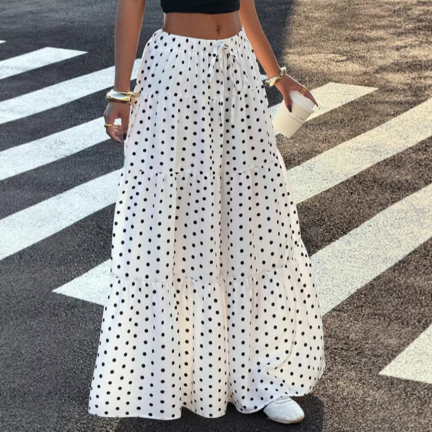 Damen Gestufter Maxirock mit elastischem Bund und Polka-Dot-Muster Echoarchiv
