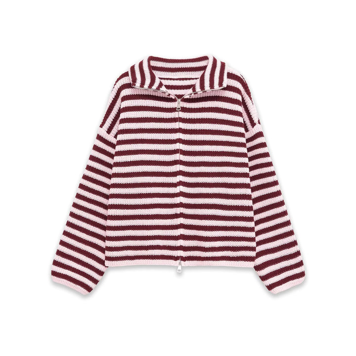 Damen Gestreifte Strick‑Zipjacke im Cropped‑Boxy‑Schnitt mit Hemdkragen Echoarchiv