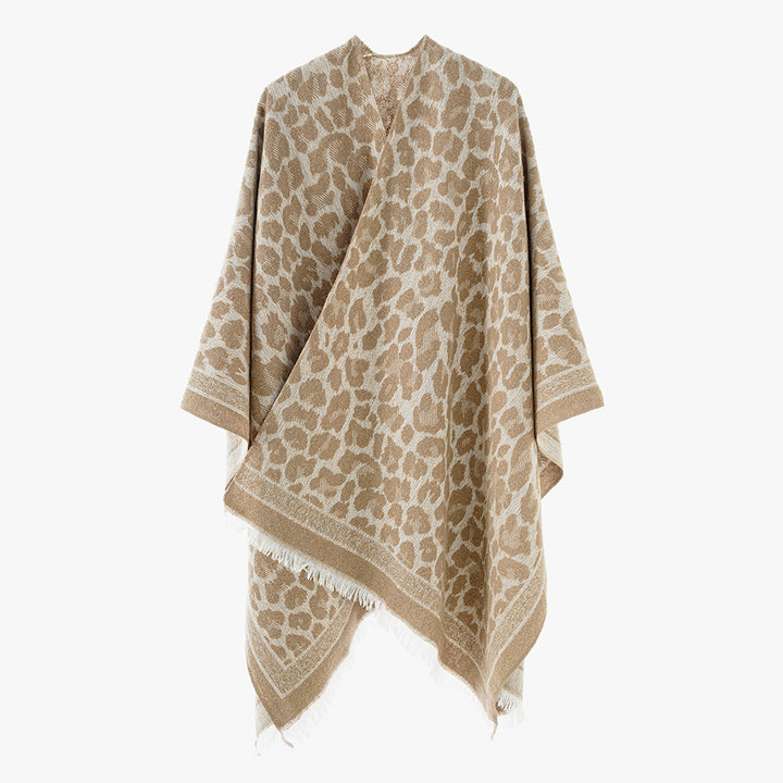 Damen Jacquard-Capeponcho mit Leo-Struktur und Fransensaum Echo Archiv