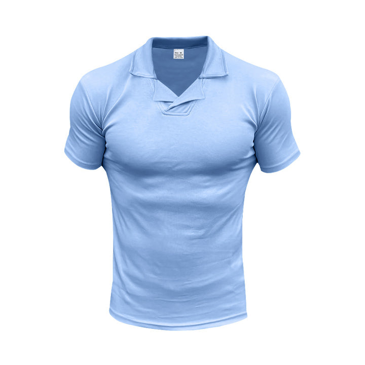Herren nan schmal geschnittenes Kurzarm-Polo mit offenem Hemdkragen und elastischem Baumwollstretch Echo Archiv